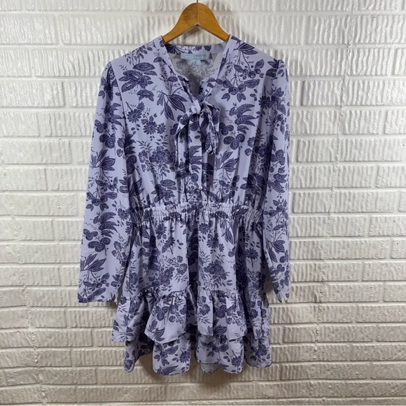 Hill House Talia Dress in Lilac Tonal Floral Crepe XL - Picture 2 of 6